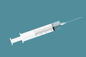 Syringe with needle on blue background - shot. vector