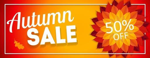 Shiny Autumn Leaves Sale Banner. Business Discount Card. Vector Illustration