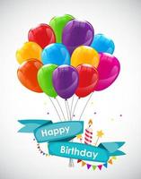 Happy Birthday Card Template with Balloons Vector Illustration