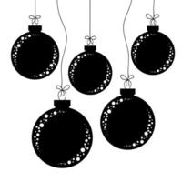 conjunto negro plano de juguetes navideños aislados en forma de bolas. diseño simple para su procesamiento. vector