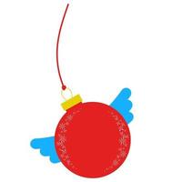 Flat insulated red ball with wings. Simple drawing Christmas decorations on white background vector