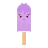 Flat color insulated cartoon Popsicle purple. On a wooden stick. On a white background. vector
