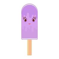 Flat color insulated cartoon Popsicle purple. On a wooden stick. On a white background. vector