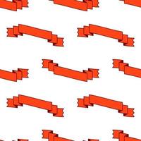 Seamless pattern of flat red curved ribbon banners. On a white background. vector