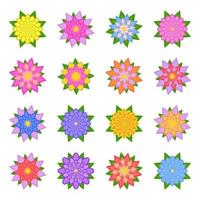 A set of beautiful colorful flowers. Isolated on white background. Sixteen variants. Suitable for design. vector