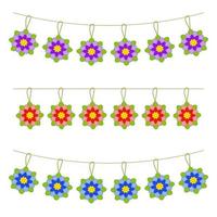 Set of flat colored isolated garlands of flowers. Suitable for design. vector
