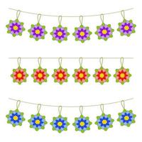 Set of flat colored isolated garlands of flowers. Suitable for design. vector