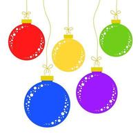 Set of flat colored isolated christmas balls toy on white background vector