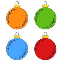 conjunto de colores planos de juguetes navideños aislados en forma de bolas de color azul, verde, rojo, naranja. con un contorno negro. diseño simple para su procesamiento. vector