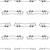 Seamless pattern of flat white curved ribbons of banners with a black stroke. On a white background. vector