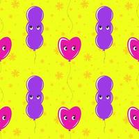 Color seamless pattern of balloons cartoon. Simple flat illustration on yellow background vector