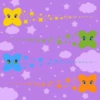 set of flat colored isolated stars of cartoons flying across the sky. Funny cute characters for decoration. vector