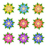 Set of flat colored abstract flowers isolated on white background. Simple design for decoration vector