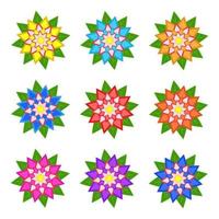 Set of flat colored abstract flowers isolated on white background. Simple design for decoration vector