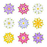 Set of flat colored abstract flowers isolated on white background. Simple design for decoration vector