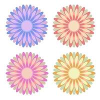 Set of flat isolated colored yellow, red, pink, blue abstract flowers on a white background. Simple design for decoration vector