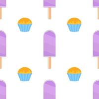 Seamless pattern of flat purple Popsicles on wooden sticks. Watered colored glaze. On a white background. vector