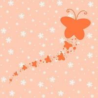 Silhouette of a large butterfly and small butterflies flying after it. On a floral background. vector