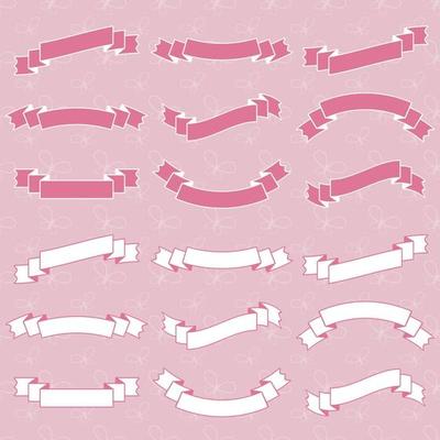 Set of flat pink and white silhouettes isolated ribbons banners on a light background