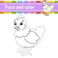 Trace and color. Coloring page for kids. Handwriting practice. Education developing worksheet. Activity page. Game for toddlers. Isolated vector illustration. Cartoon style.