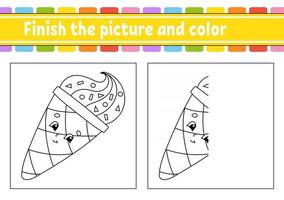 Finish the picture and color. Cartoon character isolated on white background. For kids education. Activity worksheet. vector