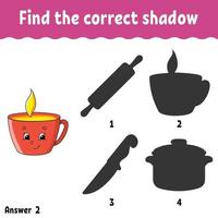 Find the correct shadow. Education developing worksheet. Matching game for kids. Activity page. Puzzle for children. Cartoon character. Isolated vector illustration.