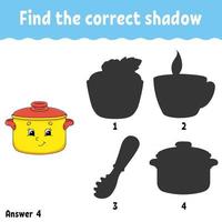 Find the correct shadow. Education developing worksheet. Matching game for kids. Activity page. Puzzle for children. Cartoon character. Isolated vector illustration.