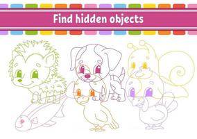 Find hidden object. Education developing worksheet. Activity page with pictures. Color contour. Logical thinking training. Isolated vector illustration. Funny character. Cartoon style.