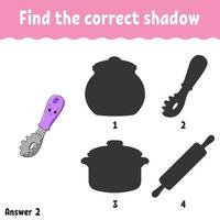 Find the correct shadow. Education developing worksheet. Matching game for kids. Activity page. Puzzle for children. Cartoon character. Isolated vector illustration.