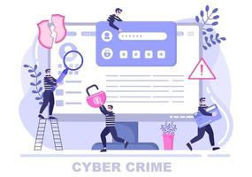 ilustración del delito cibernético phishing robando datos digitales, sistema de dispositivo, contraseña y documento bancario de la computadora vector