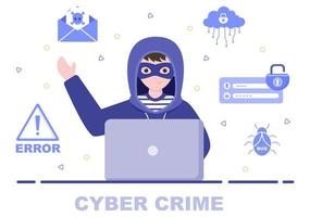 Cyber Crime Illustration Phishing Stealing Digital Data, Device System, Password, and Bank Document From the Computer vector