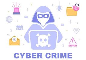 Cyber Crime Illustration Phishing Stealing Digital Data, Device System, Password, and Bank Document From the Computer vector