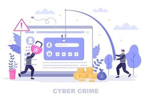 Cyber Crime Illustration Phishing Stealing Digital Data, Device System, Password, and Bank Document From the Computer vector