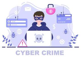 Cyber Crime Illustration Phishing Stealing Digital Data, Device System, Password, and Bank Document From the Computer vector