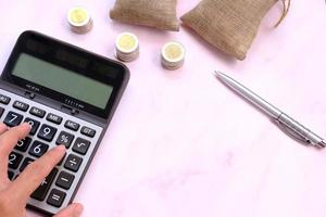 coins on table background and saving money and business growth concept, finance and investment concept, stack of coin on table and saving money photo