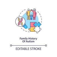 Family autism history concept icon. Autism risk factor abstract idea thin line illustration. DNA mutations inheritance. Affect brain development. Vector isolated outline color drawing. Editable stroke