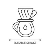 Drip coffee linear icon. Filter for brewing espresso. Utensils for coffee. Barista accessories. Thin line customizable illustration. Contour symbol. Vector isolated outline drawing. Editable stroke