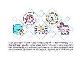 iconos de línea de concepto de mercado en línea con texto. plantilla de vector de página con espacio de copia. folleto, revista, elemento de diseño de boletín. ilustraciones lineales de estrategia de mercado en blanco