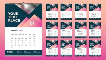 Diseño de plantilla de calendario de pared 2022 gratis con vector. diario del planificador con lugar para la foto. vector