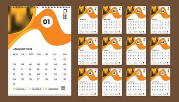 Diseño de plantilla de calendario de pared 2022 gratis con vector. diario del planificador con lugar para la foto. vector