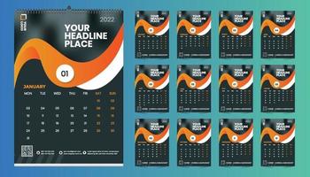 Diseño de plantilla de calendario de pared 2022 gratis con vector. diario del planificador con lugar para la foto. vector