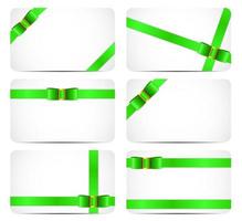 Gift Card Set with Green Ribbon and Bow. Vector illustration