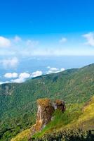 Beautiful mountain layer with clouds and blue sky at Kew Mae Pan Nature Trail in Chiang Mai, Thailand photo