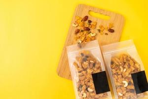 Grains cornflakes of cashew nut, almond, pumpkin seeds and sunflower seeds - healthy multigrain food photo