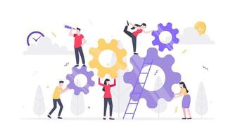 Teamwork concept with tiny people characters working together vector