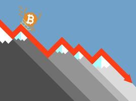 The falling of Bitcoin on sleigh vector illustration