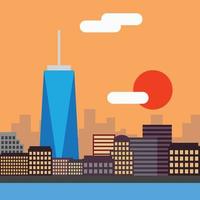 diseño plano de la simplicidad del horizonte de rascacielos de la ciudad de Nueva York.