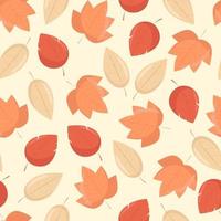 Yellow and orange autumn leaves seamless pattern, vector background in flat style