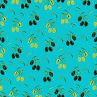 Olives seamless pattern, black and light olives, vector background in flat style