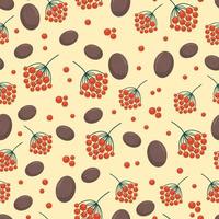 Walnuts and berries seamless pattern, autumn pattern in flat style, vector illustration